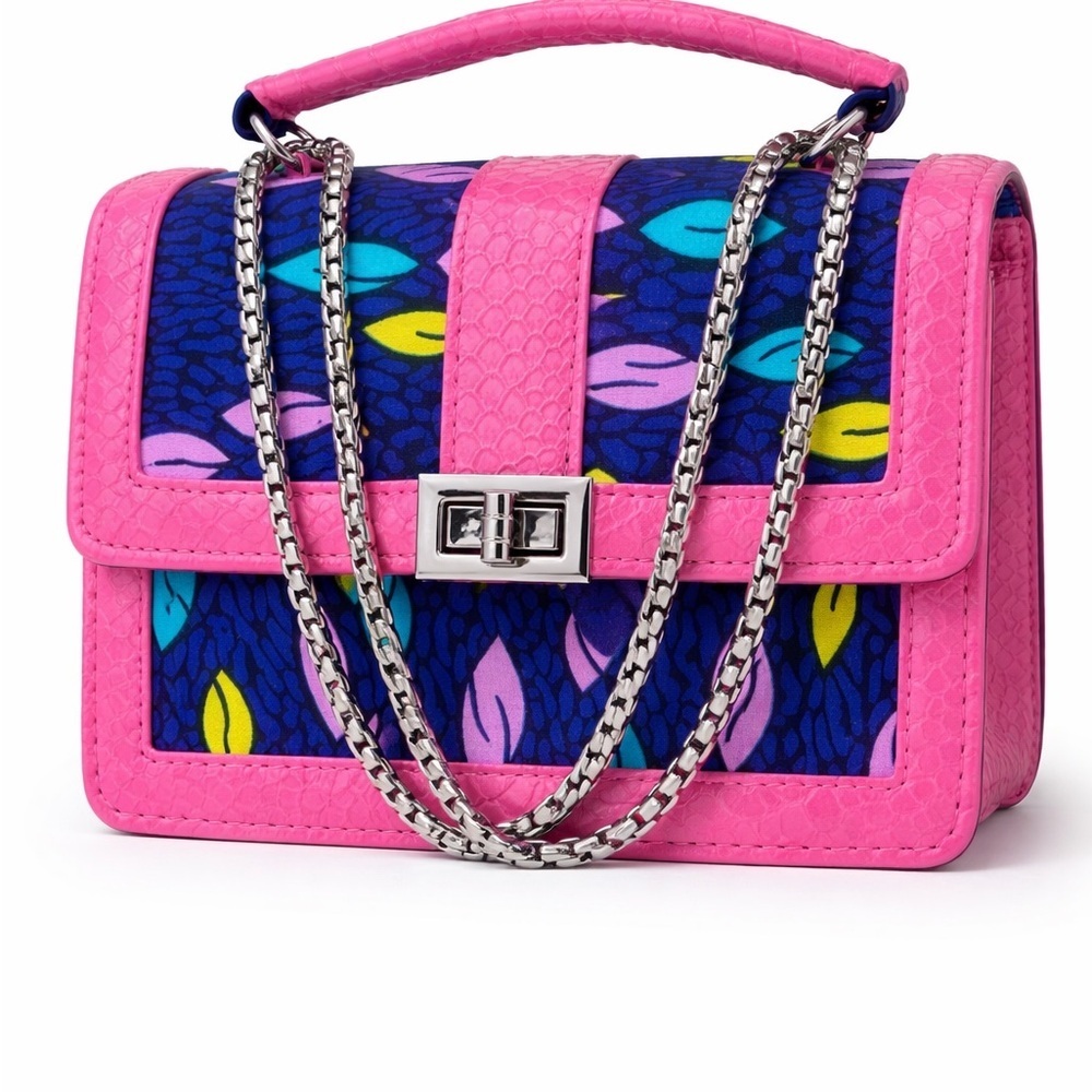 Pink Multicolor Leaf-Print Shoulder Bag